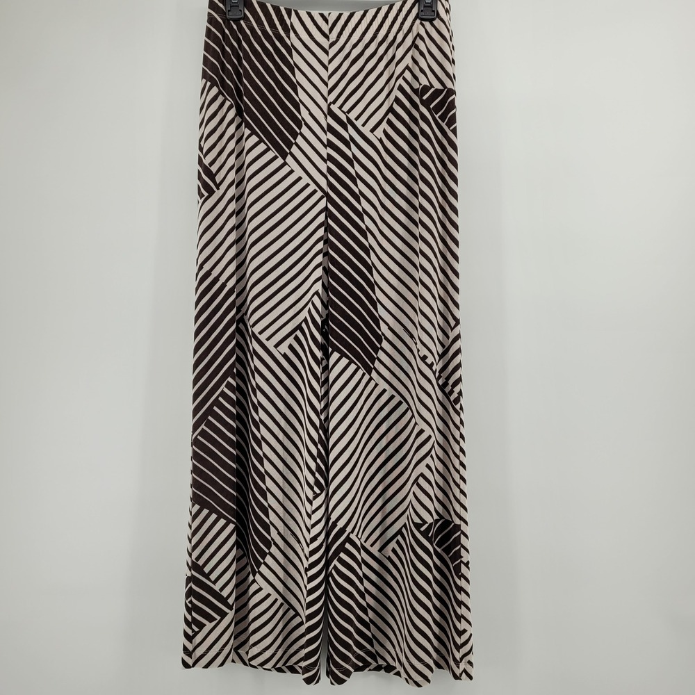 Chicos Travelers Brown Cream Geometric Boho Mod Wide Leg Pants Petite 1 US M